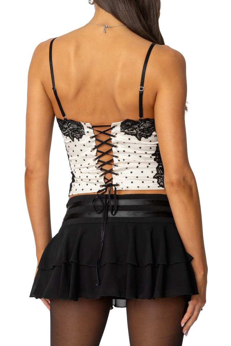 Mallie Polka Dot Lace Trim Corset Top, Alternate, color, CREAM
