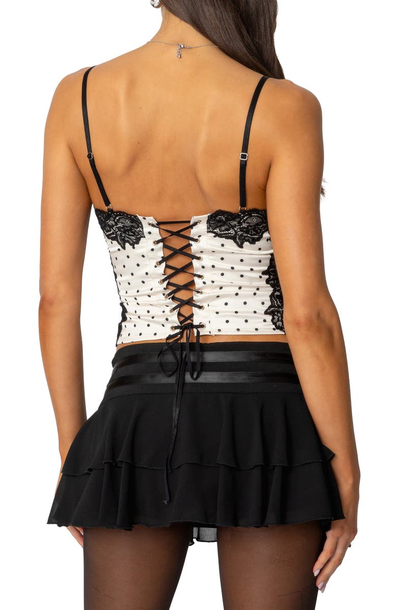 EDIKTED Mallie Polka Dot Lace Trim Corset Top, Alternate, color, Cream