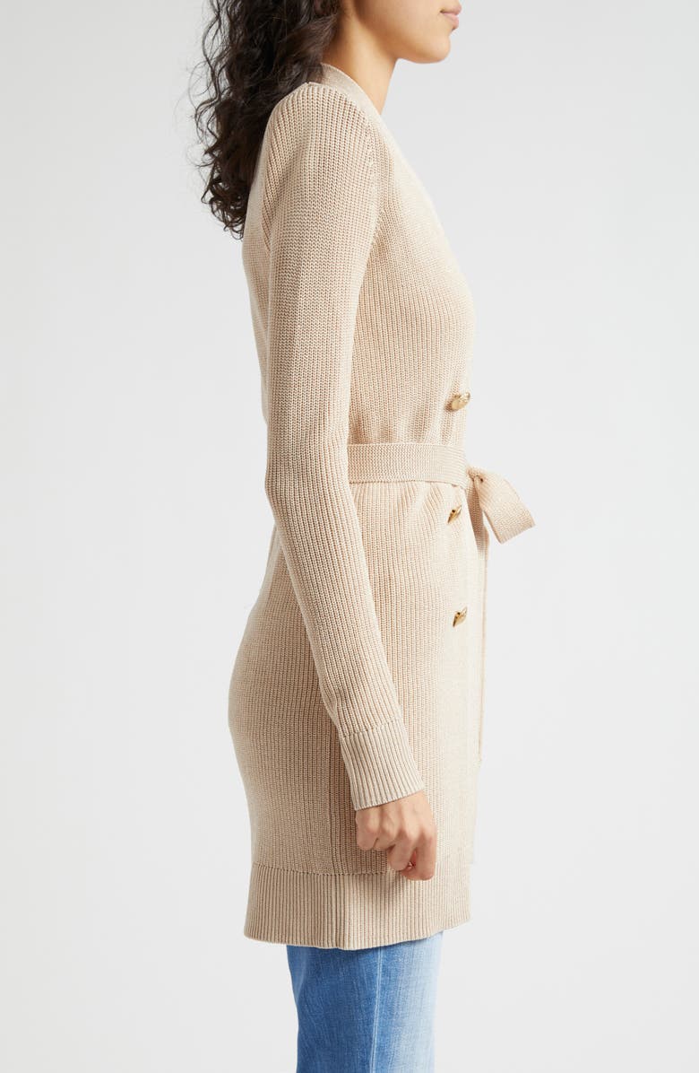 L'AGENCE Noe Metallic Double Breasted Rib Cardigan, Alternate, color, Pecan