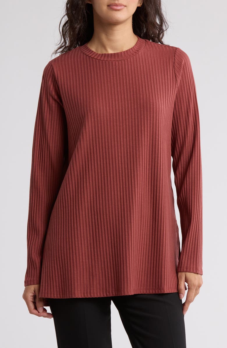 Eileen Fisher High Crewneck Tunic Sweater, Main, color, Deep Turmeric
