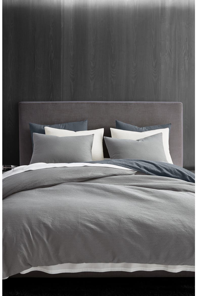 Waffle Piqué Duvet Cover & Sham Set, Alternate, color, PEWTER