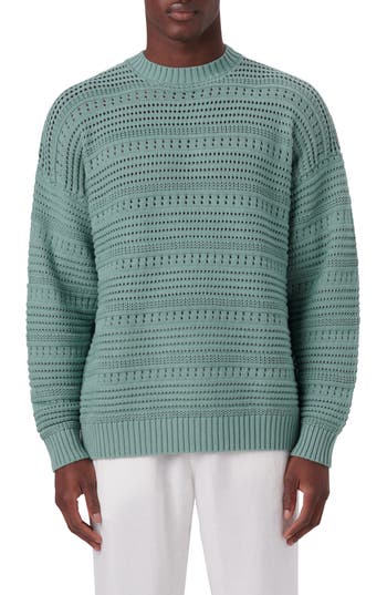 Bugatchi Cotton Crewneck Sweater In Green