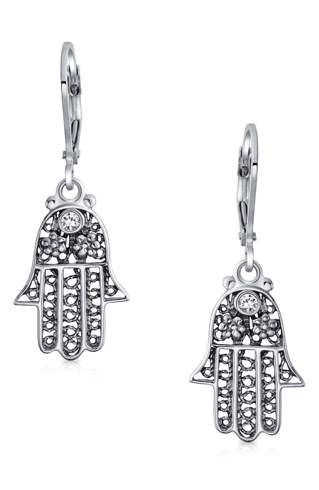 BLING JEWELRY Sterling Silver Hamsa Drop Earrings