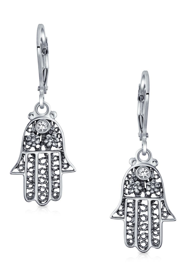 Sterling Silver Hamsa Drop Earrings, Main, color, SILVER