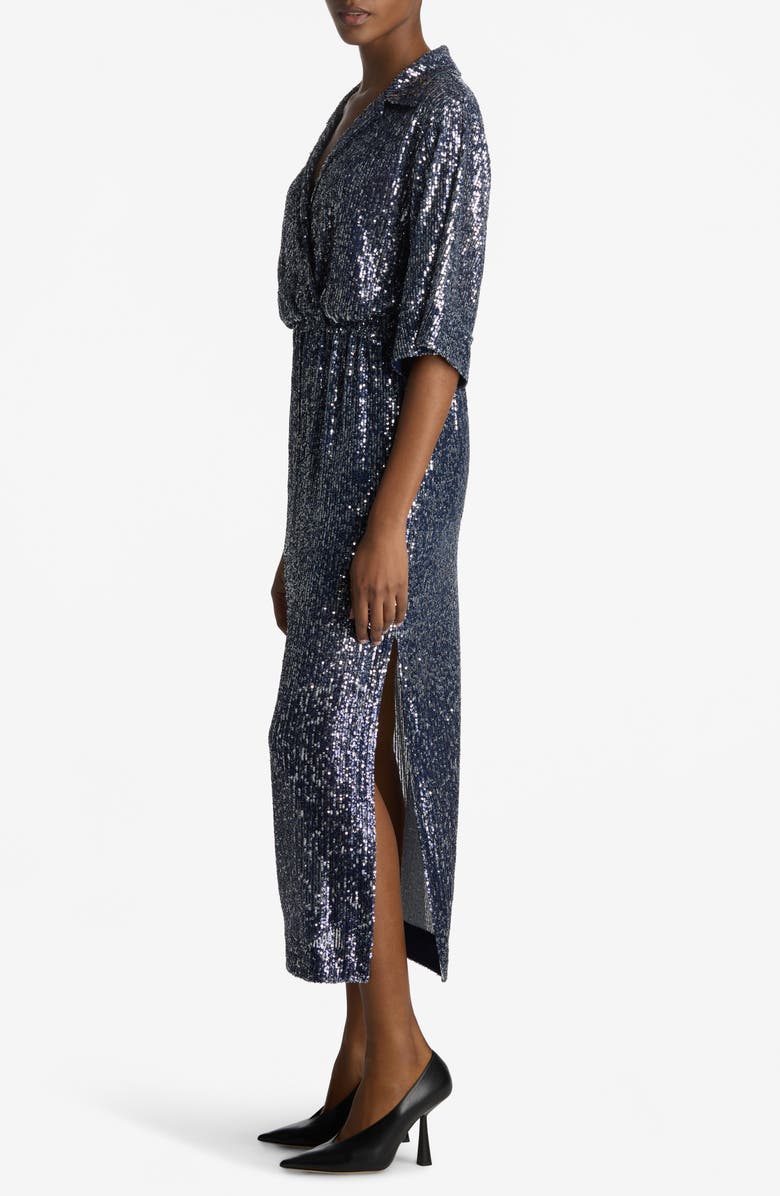 ST. JOHN Sequin Fluid Midi Shirtdress, Alternate, color,