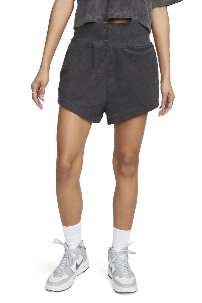 High Waist Reverse French Terry Shorts, Main, color, ANTHRACITE /ANTHRACITE /BLACK