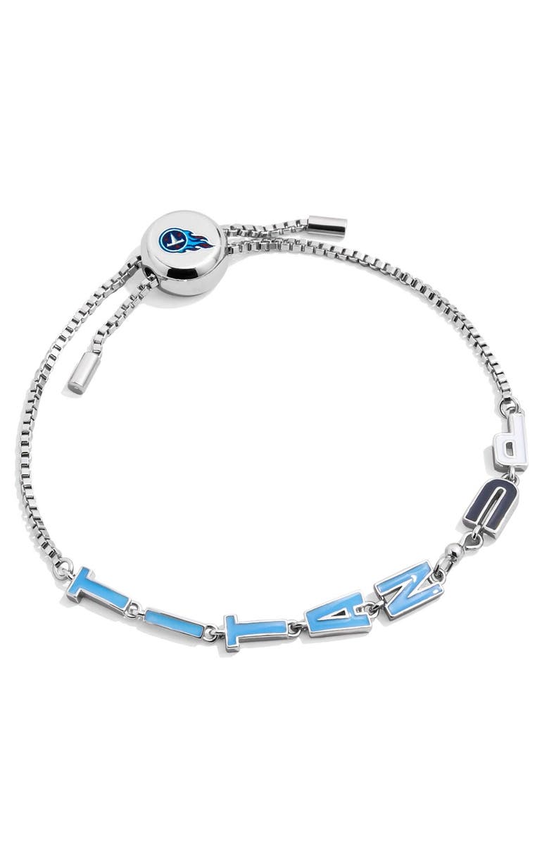 BaubleBar Silver Tennessee Titans Slogan Pull-Tie Bracelet, Main, color, 