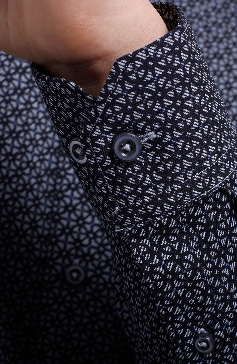 Bugatchi James OoohCotton<sup>®</sup> Geo Print Button-Up Shirt, Alternate, color, Black