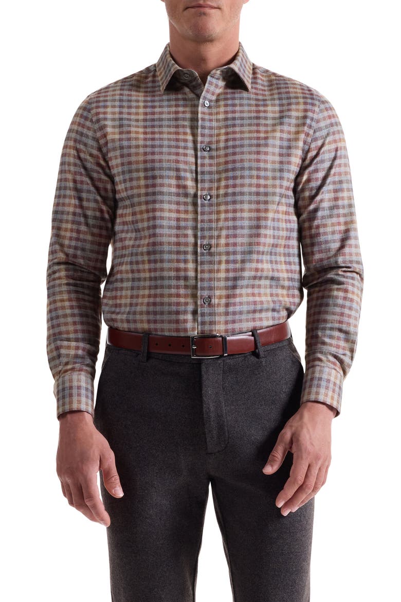 Julian Shaped Fit Check Cotton Button-Up Shirt, Main, color, MAHOGANY