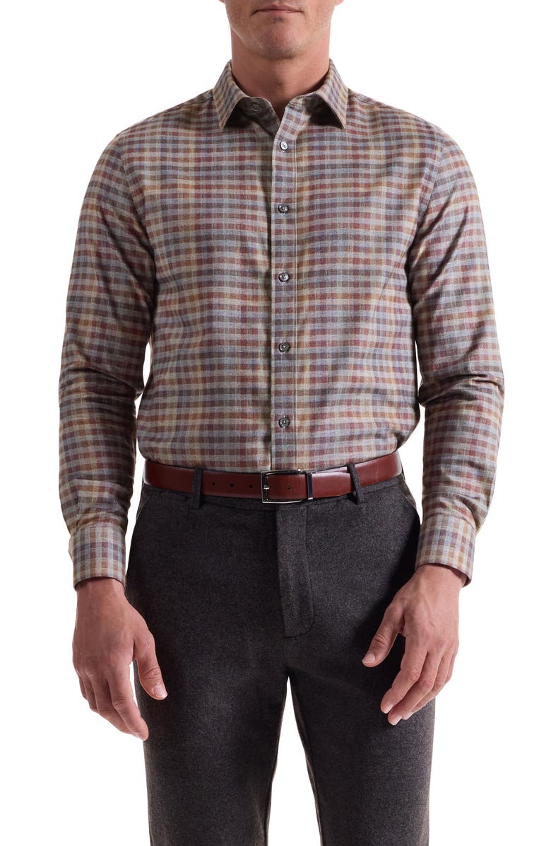 Bugatchi Julian Shaped Fit Check Cotton Button-Up Shirt, Main, color, Mahogany