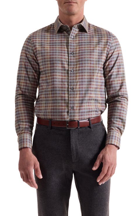 Julian Shaped Fit Check Cotton Button-Up Shirt