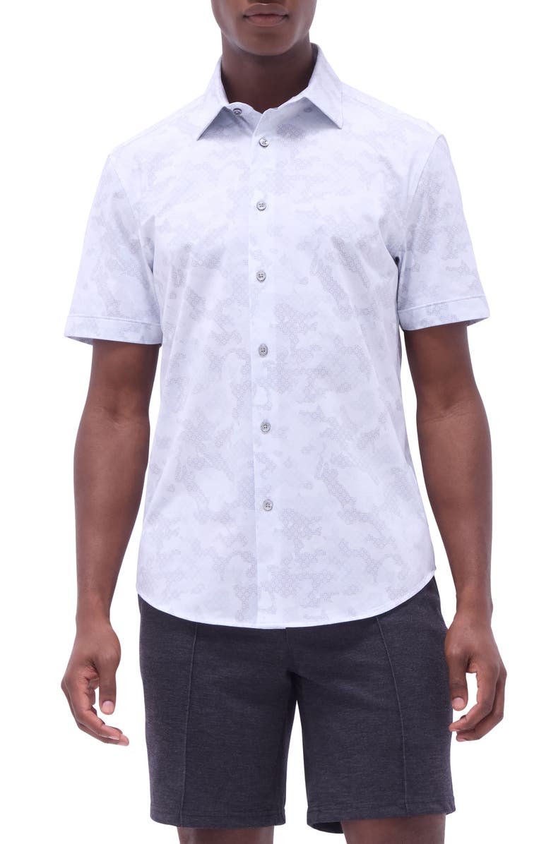 Bugatchi Miles OoohCotton<sup>®</sup> Abstract Print Short Sleeve Button-Up Shirt, Main, color, 