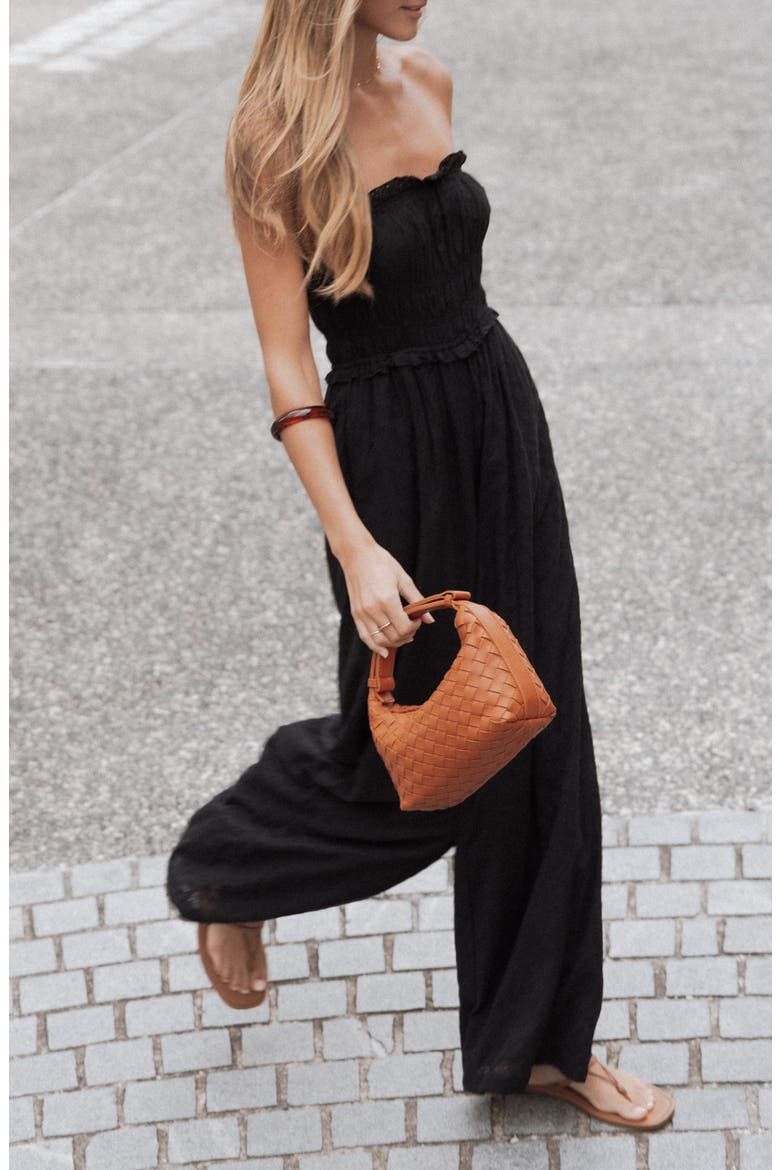 Yulissa Strapless Eyelet Jumpsuit, Alternate, color, BLACK BRODERIE
