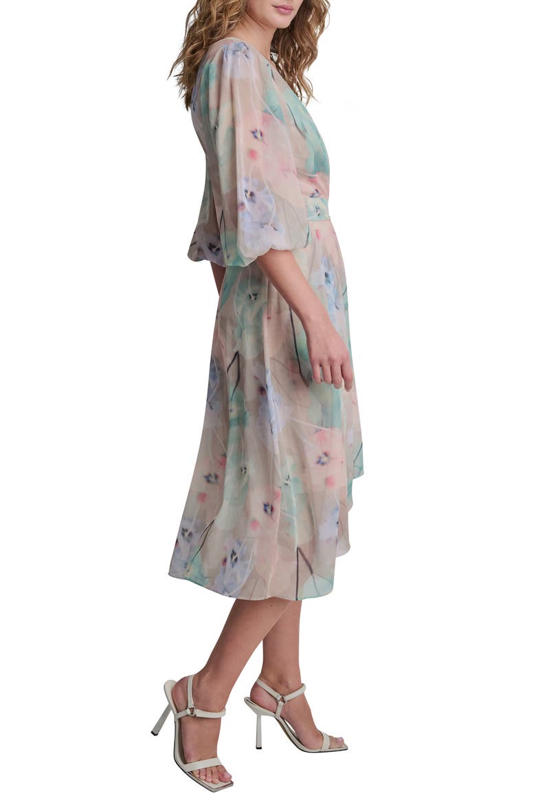 Balloon Sleeve Faux Wrap Midi Dress, Alternate, color, MOONLGHT