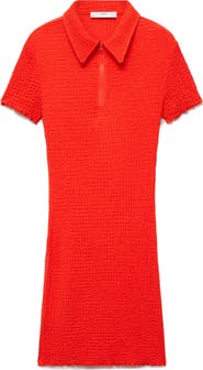 MANGO Textured Body-Con Polo Dress