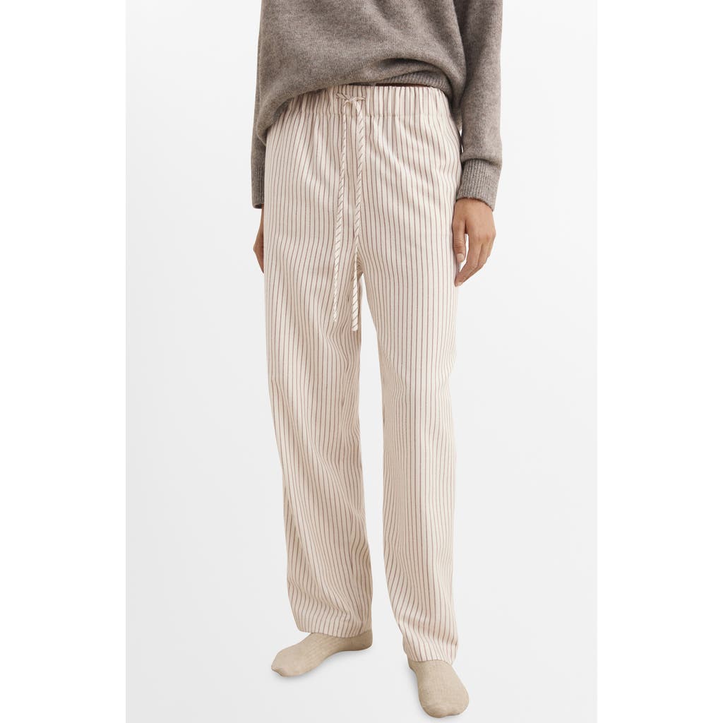 Mango Stripe Flannel Pajama Pants In White