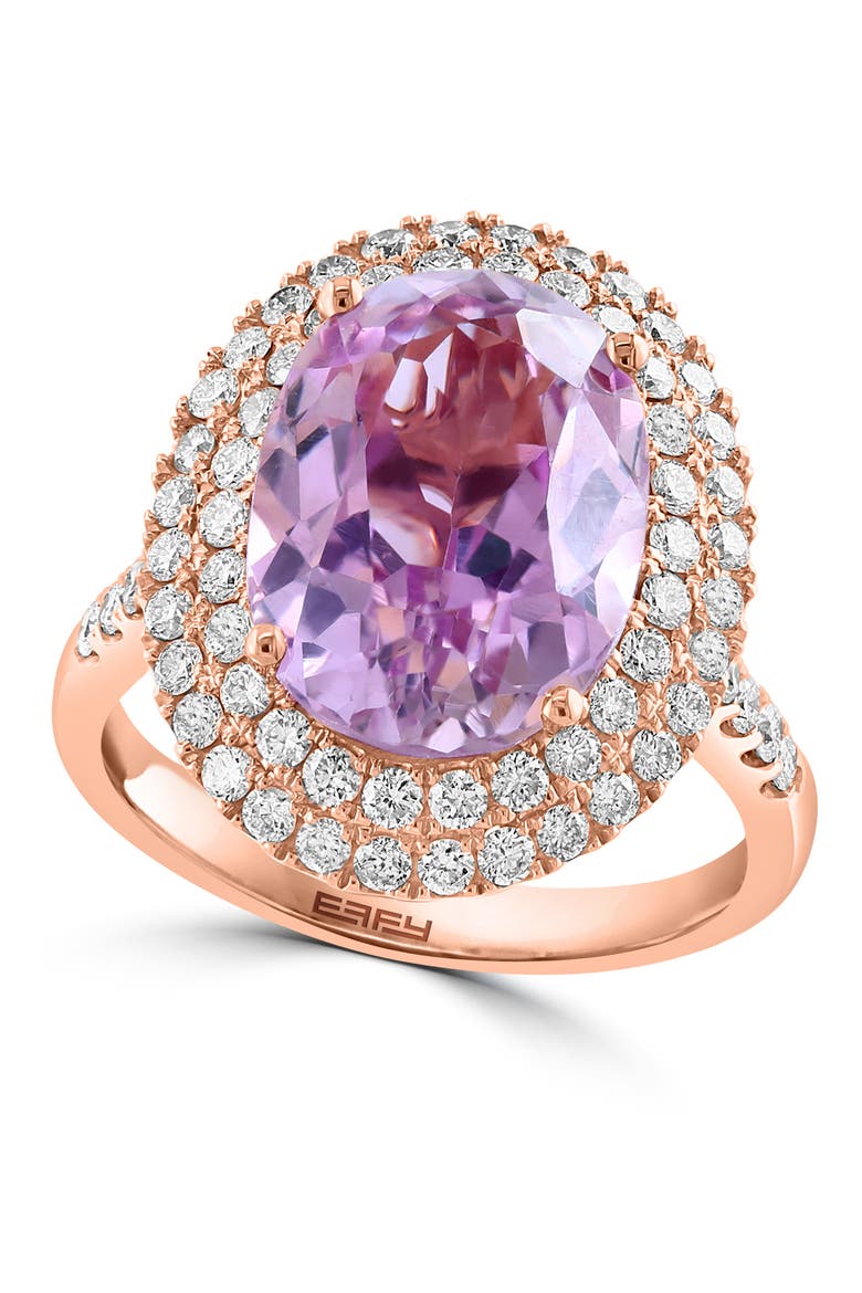 14K Rose Gold Diamond & Kunzite Halo Cocktail Ring, Main, color, 14K Gold