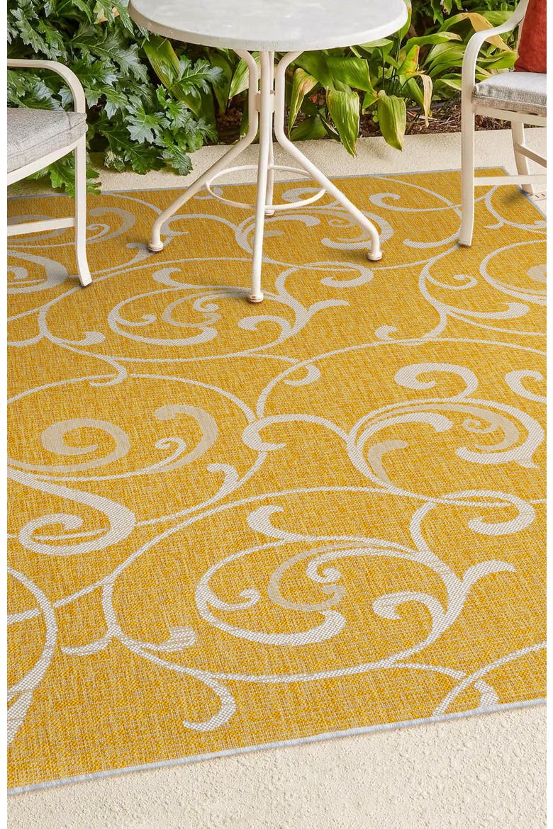 Maribel Traditional Classic All-Over Scroll Indoor/Outdoor Area Rug, Alternate, color, Yellow/Cream