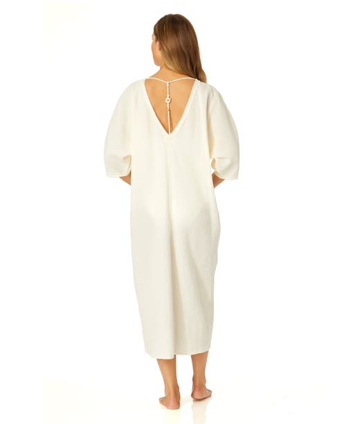 Anne Cole Double V Neck Kaftan Cover Up In Gardenia