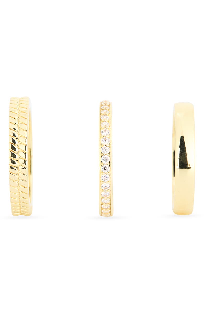 Covet Set of 3 Cubic Zirconia & Herringbone Stackable Rings, Alternate, color, Gold