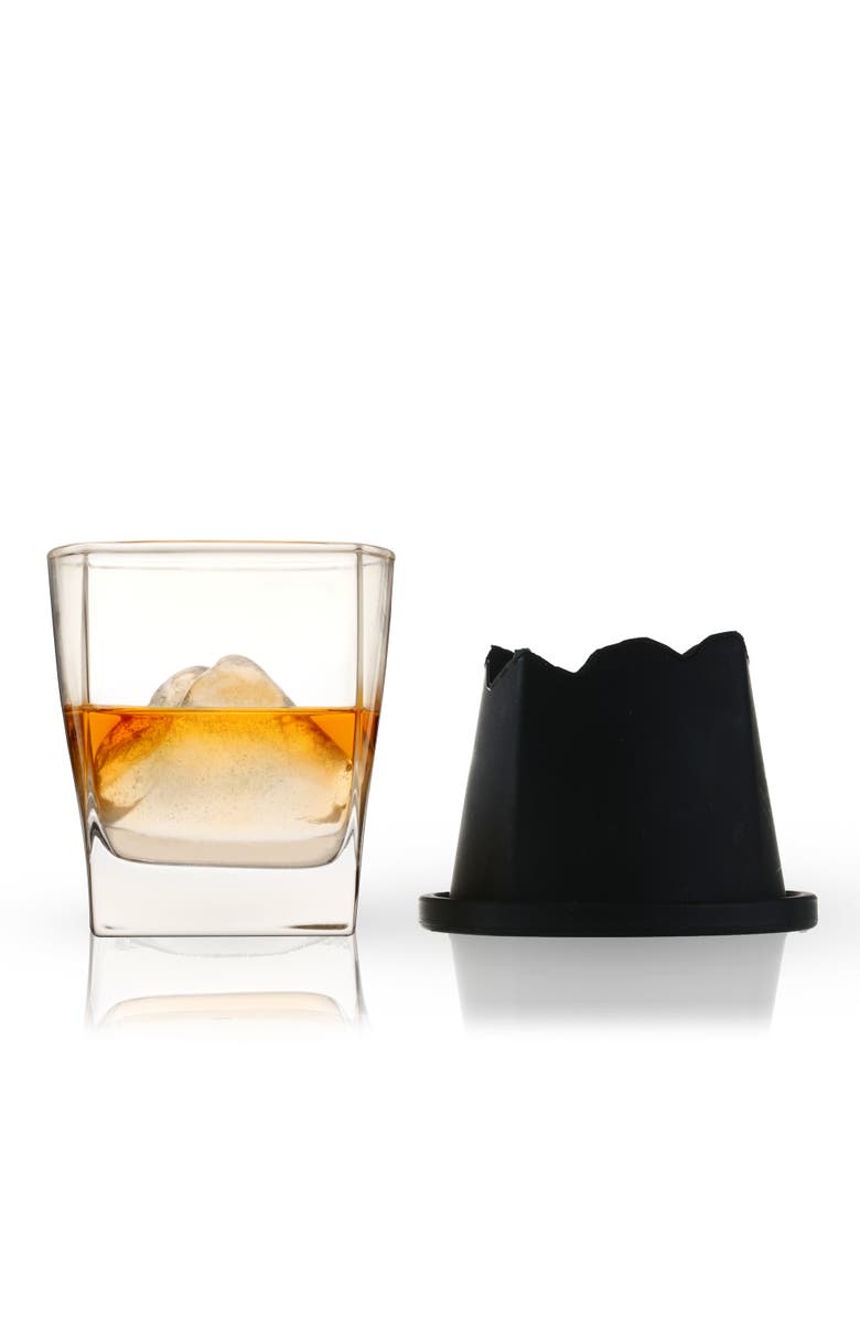Viski Glacier 2-Piece Mountain Ice Mold with Crystal Glass Set, Main, color, Black