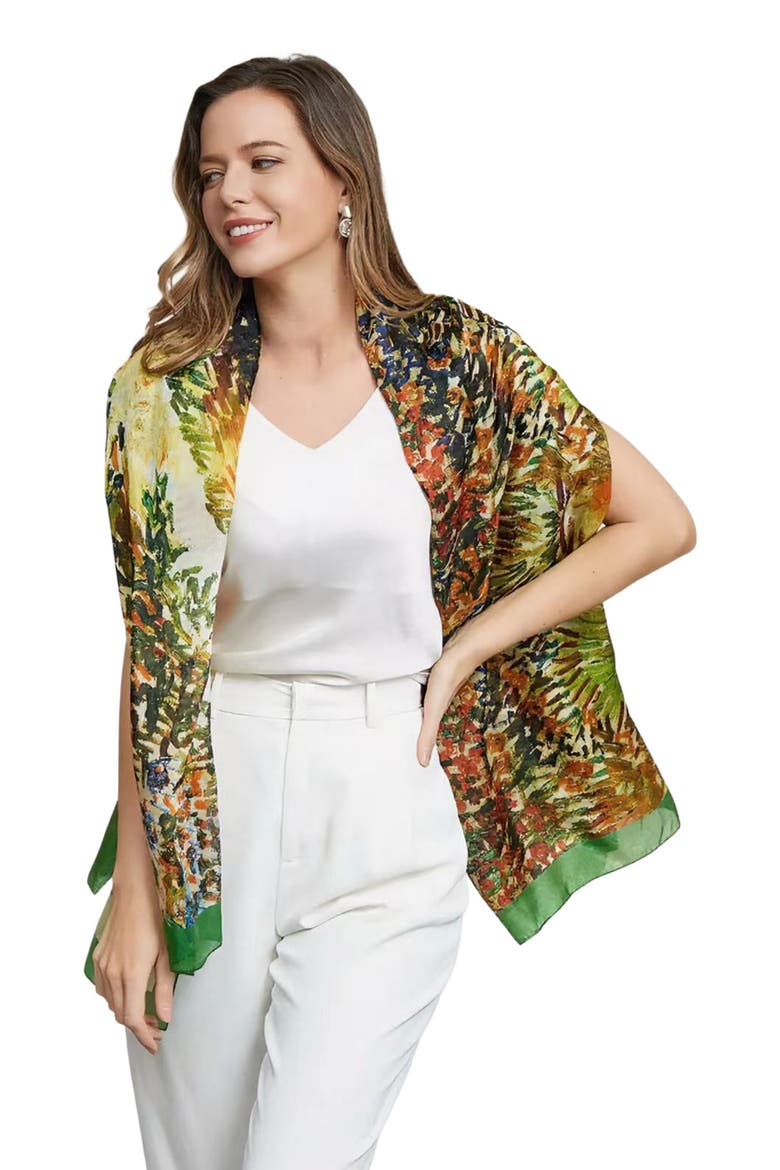 Pure Silk Oil Painting Rectangle Scarf, Alternate, color, Multi