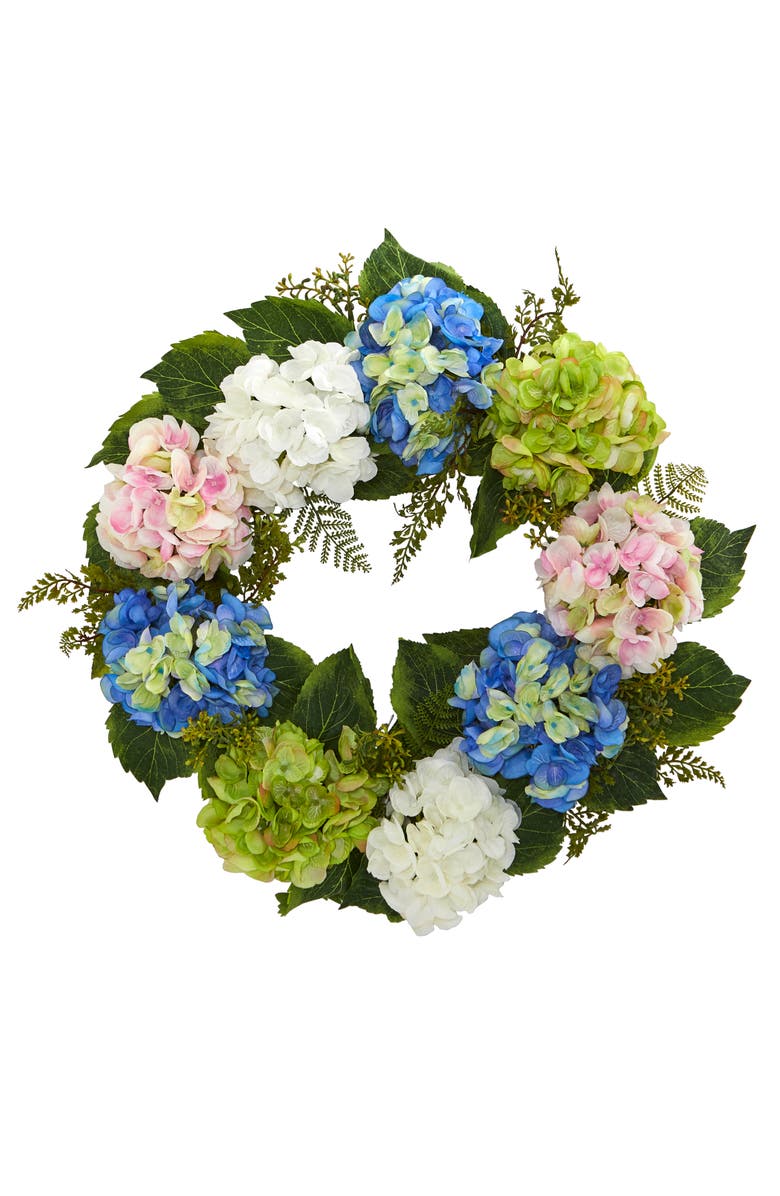 NEARLY NATURAL 24-in Hydrangea Wreath, Main, color, Blue