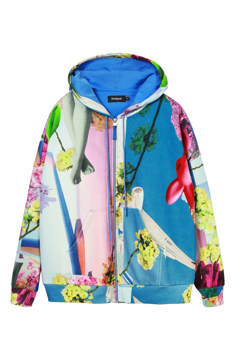 Desigual Airplane Cotton Hoodie, Alternate, color, Blue Mix