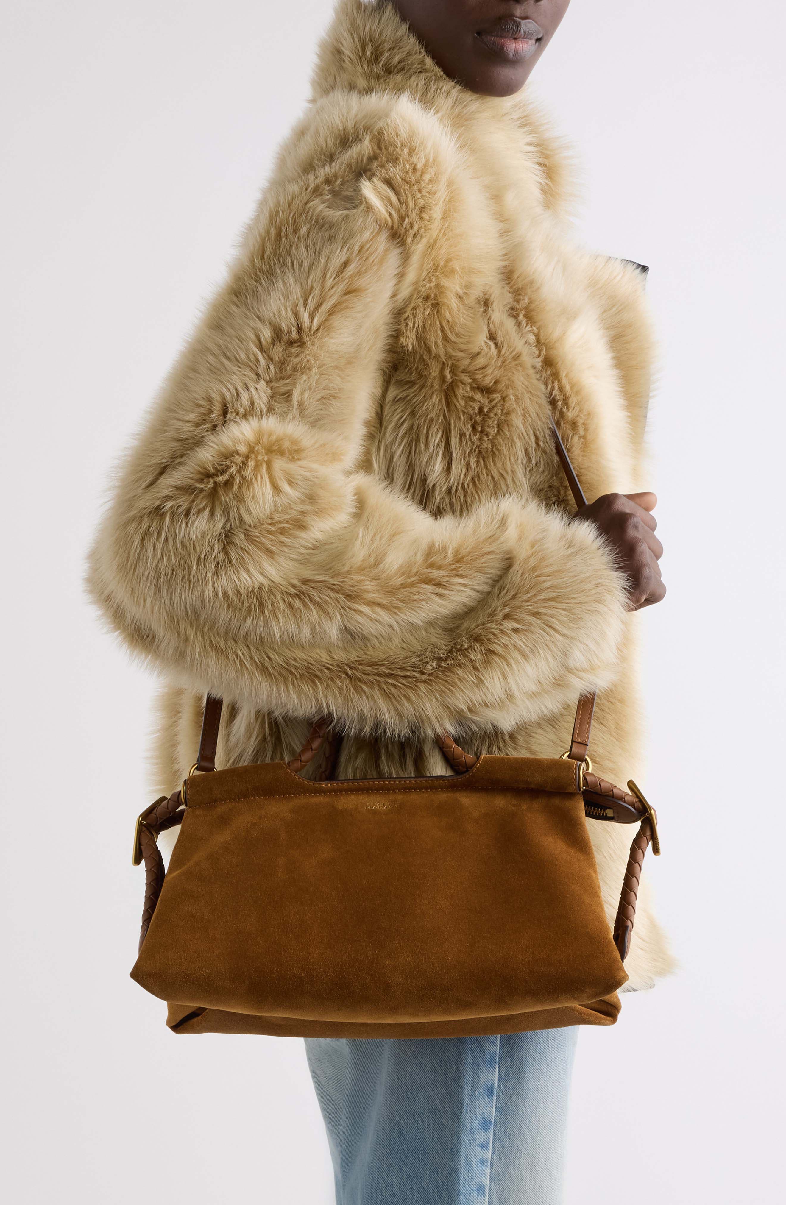 Pipa Suede Handbag, Alternate, color, COGNAC 50CO