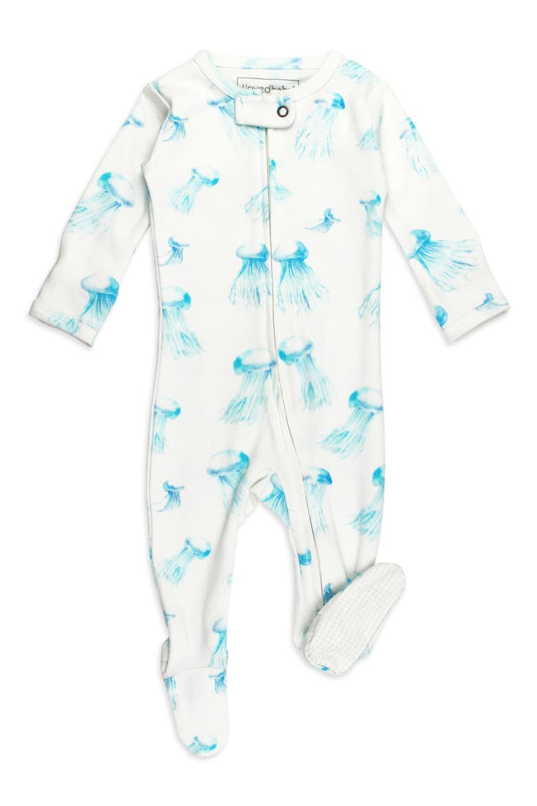 Organic Cotton Zip Footie, Main, color, JELLYFISH