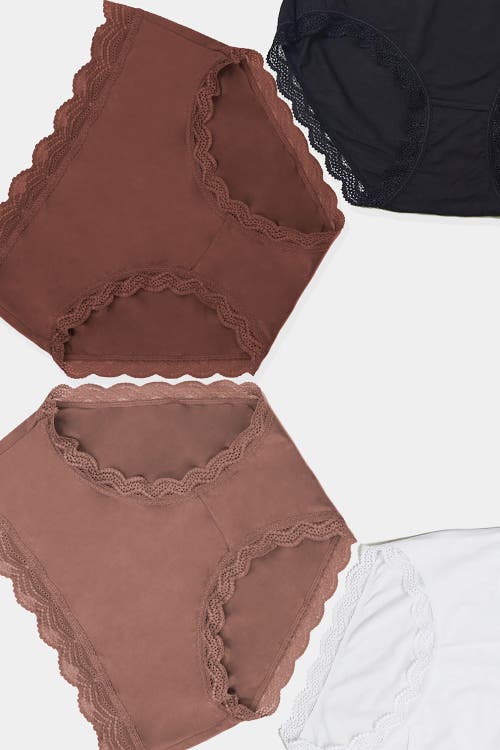 Stripe & Stare High Rise Knickers Four Pack In Mocha Essentials