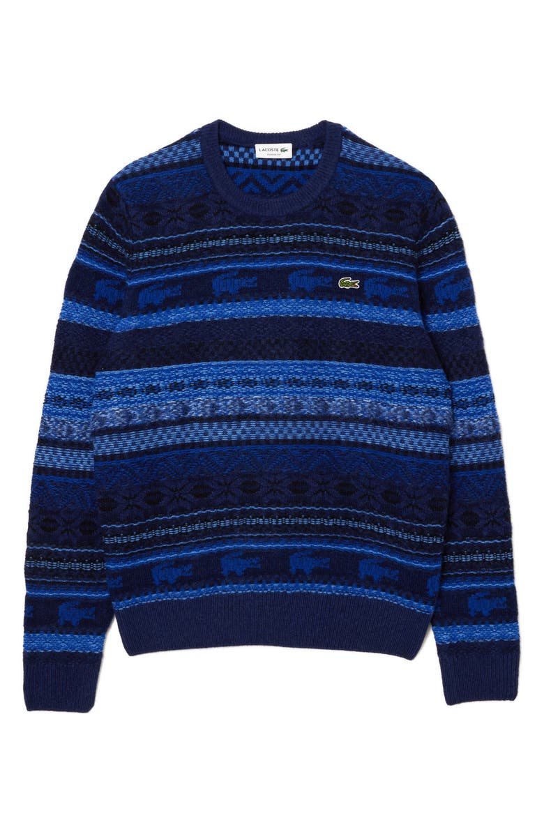 Lacoste Pattern Stripe Wool Blend Sweater, Main, color,