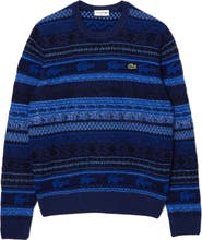 Lacoste Pattern Stripe Wool Blend Sweater