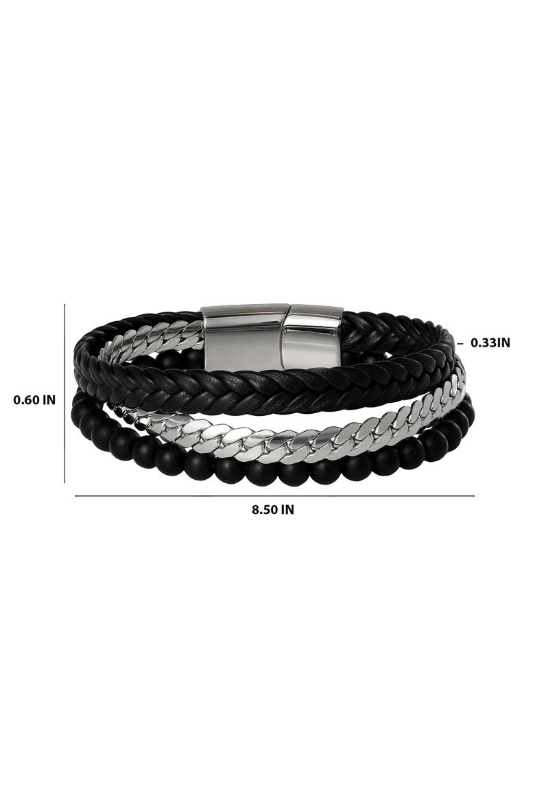 Men's 3-Row Chain & Bead Bracelet, Black, Magnetic Clasp - 8.5'', Alternate, color, Black