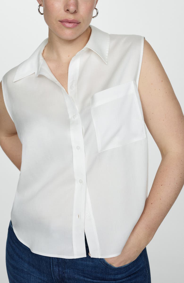 MANGO Sleeveless Button-Up Shirt, Alternate, color, 