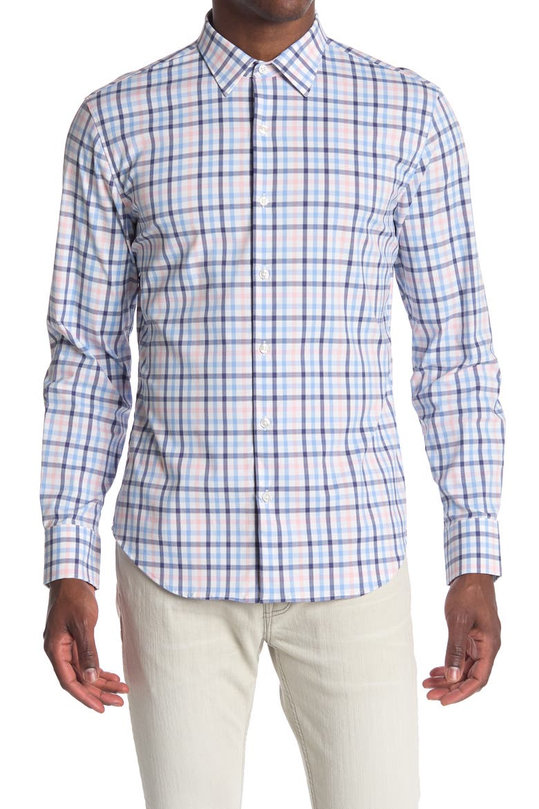 Slim Fit Tech Plaid Button-Up Shirt, Main, color, PENHOOK CHECK - TWILIGHT BLUE