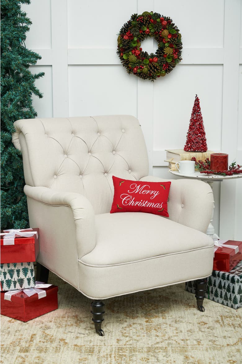 Merry Christmas Embroidered Mini Accent Pillow, 8" x 12", Alternate, color, Red