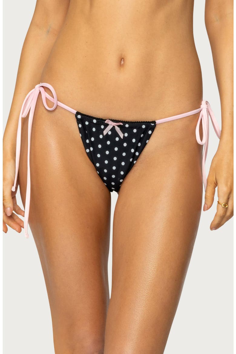 Leigh Polka Dot Side Tie Bikini Bottoms, Main, color, BLACK-AND-WHITE