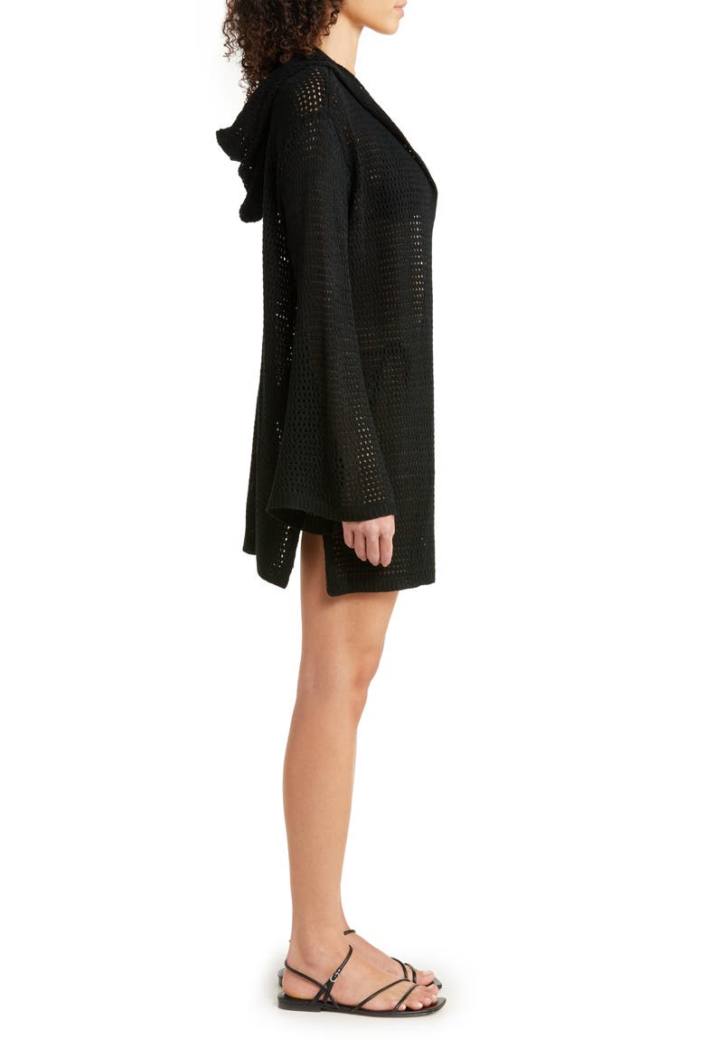 Hooded Open Stitch Cover-Up Cardigan, Alternate, color, BLACK