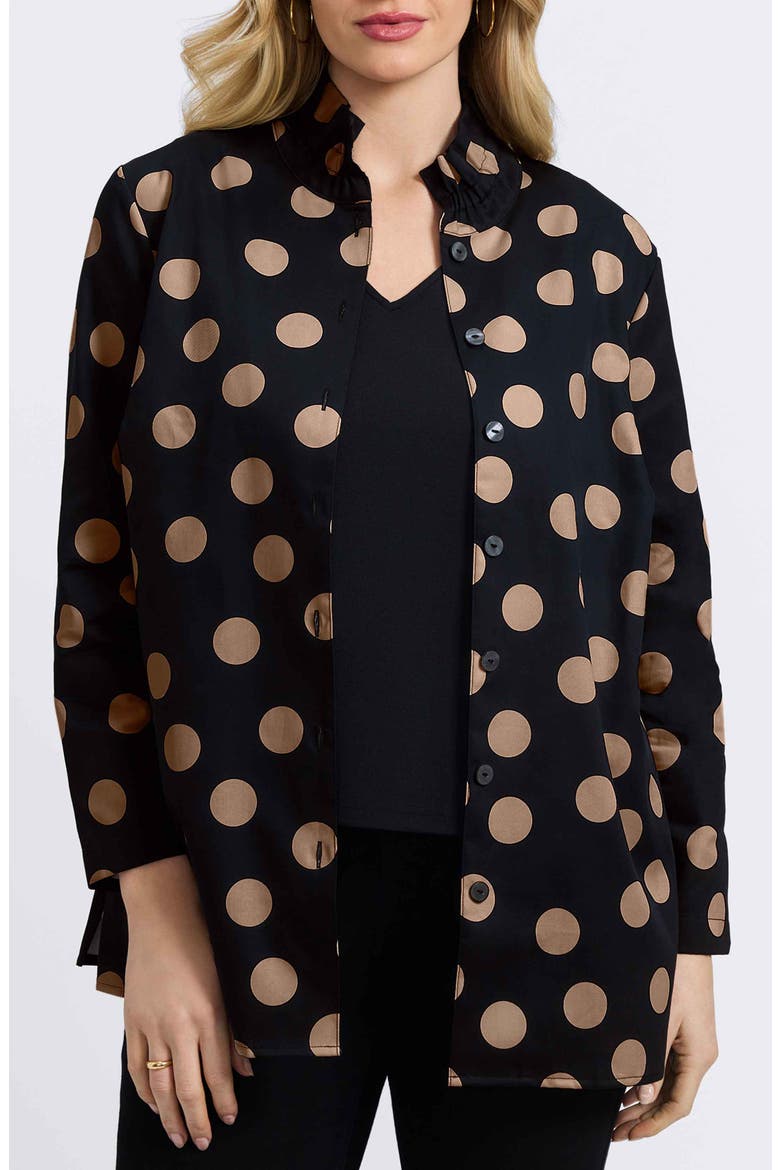 Carolina Dot Print Cotton Button-Up Shirt, Main, color, BLACK/ ALMOND