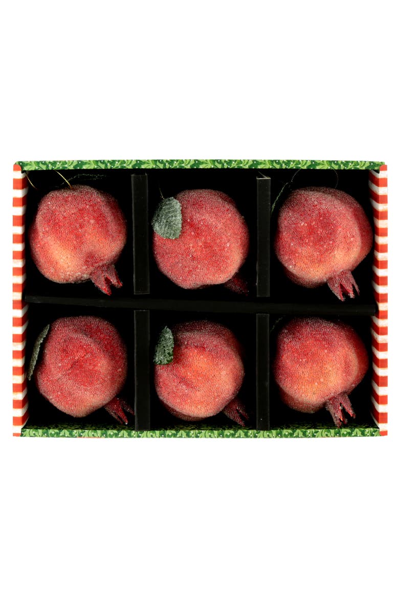 Frosted Pomegranate Ornament , Box of 6, Alternate, color, Red