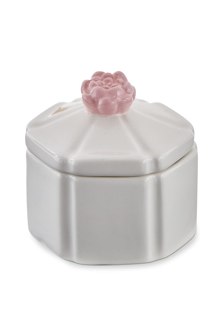 Hex Flower Lidded Trinket Box White Multi Earthenware Everyday, Main, color, White