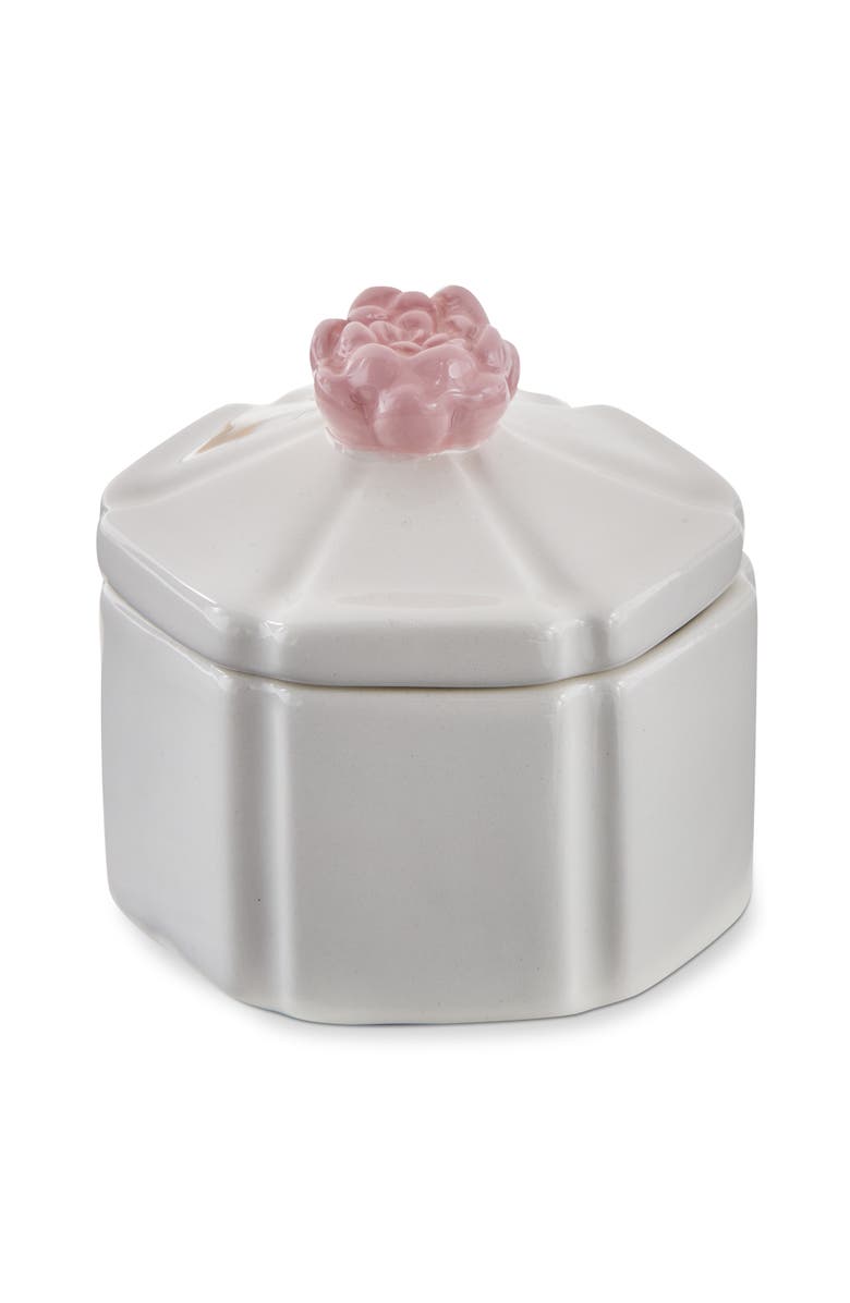 tag Hex Flower Lidded Trinket Box White Multi Earthenware Everyday, Main, color, White