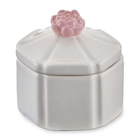 Hex Flower Lidded Trinket Box White Multi Earthenware Everyday
