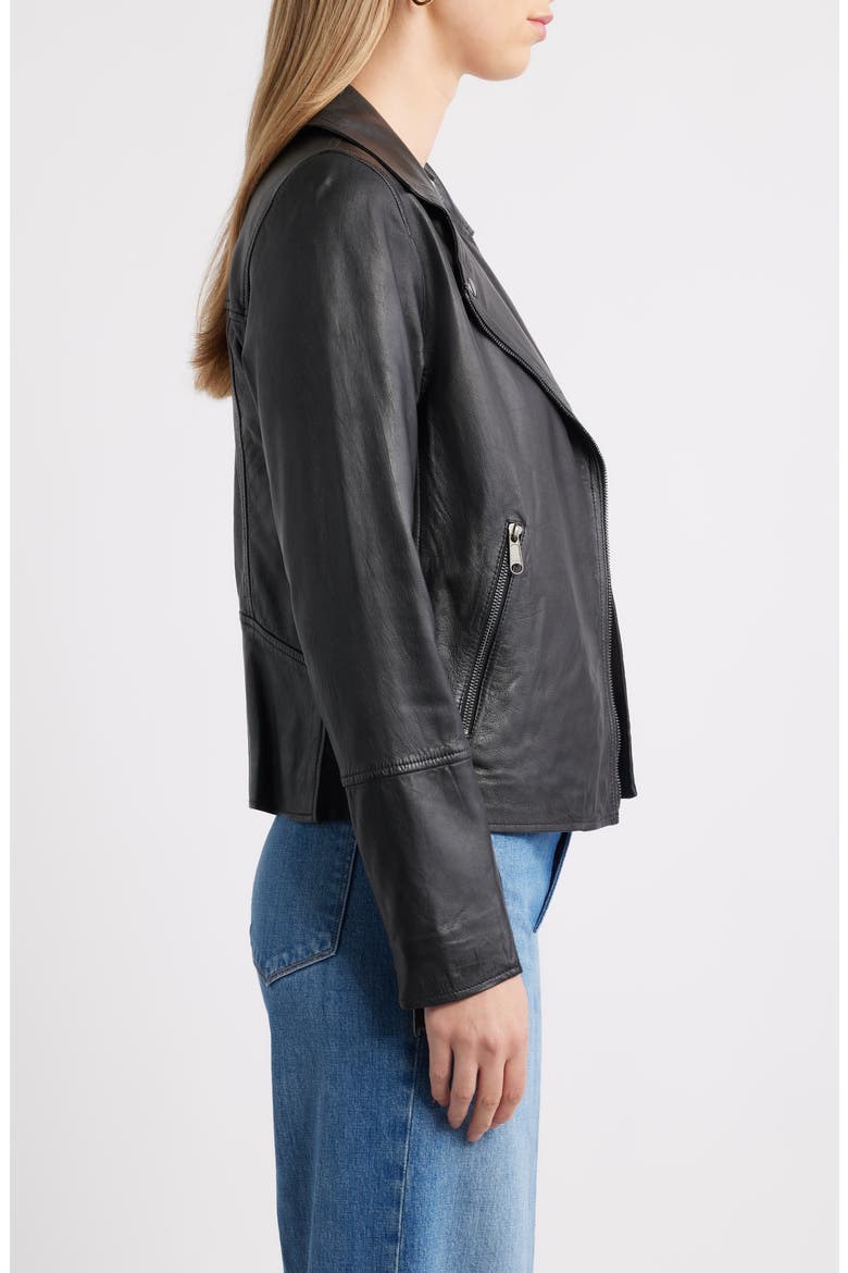 Leather Moto Jacket, Alternate, color, BLACK
