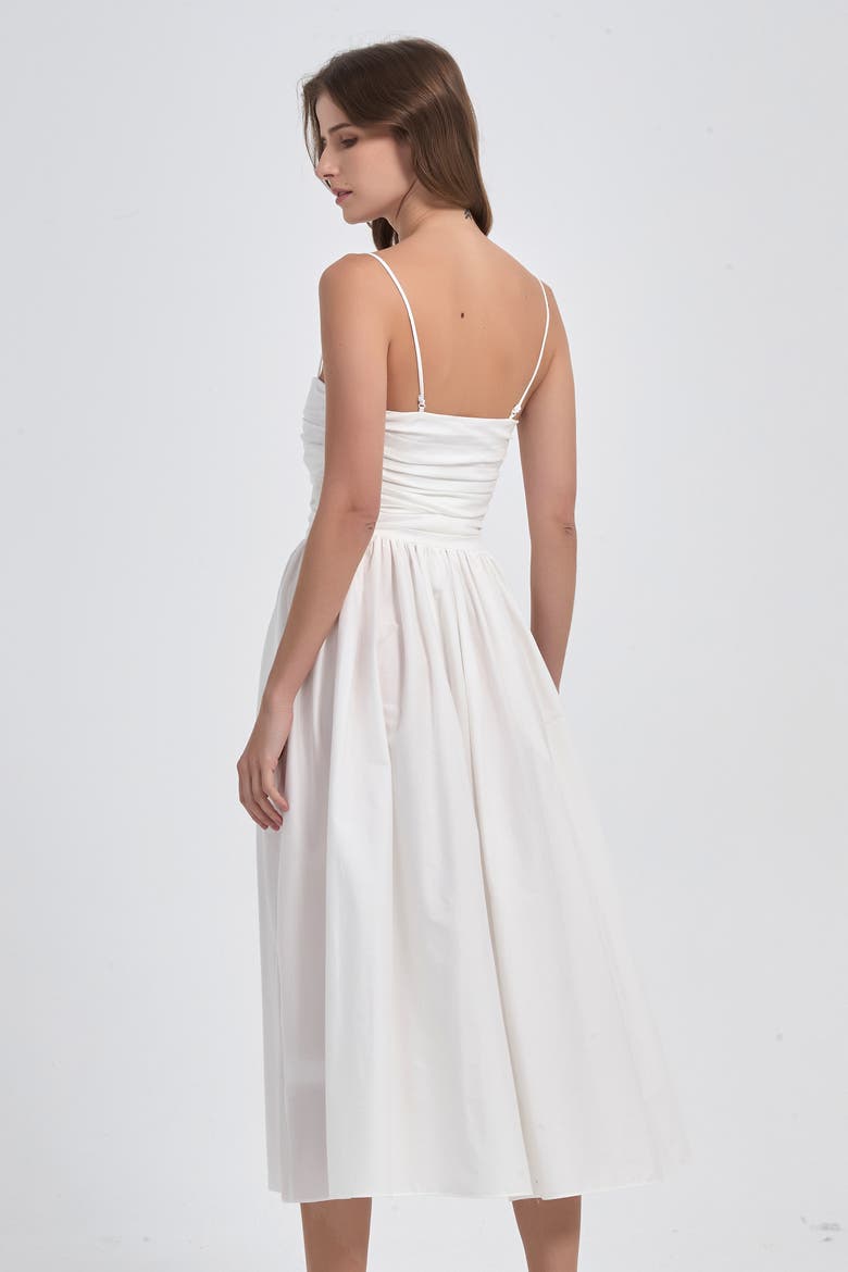 Reverie Twist Front Ruched Cotton Midi Dress, Alternate, color, White