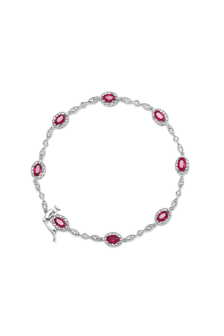 10K White Gold 4.5mm x 3mm Oval Ruby and Diamond Link Bracelet -, Alternate, color, White