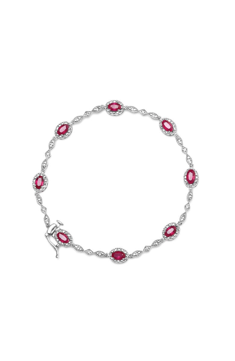Haus of Brilliance 10K White Gold 4.5mm x 3mm Oval Ruby and Diamond Link Bracelet -, Alternate, color, White