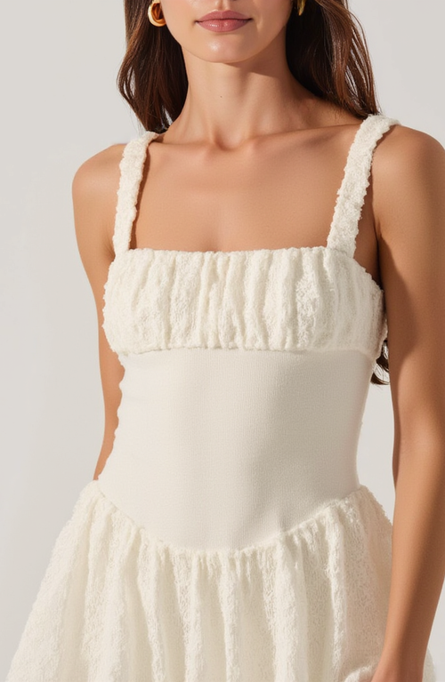 Modenaire Bouclé Knit Fit & Flare Mini Dress In White