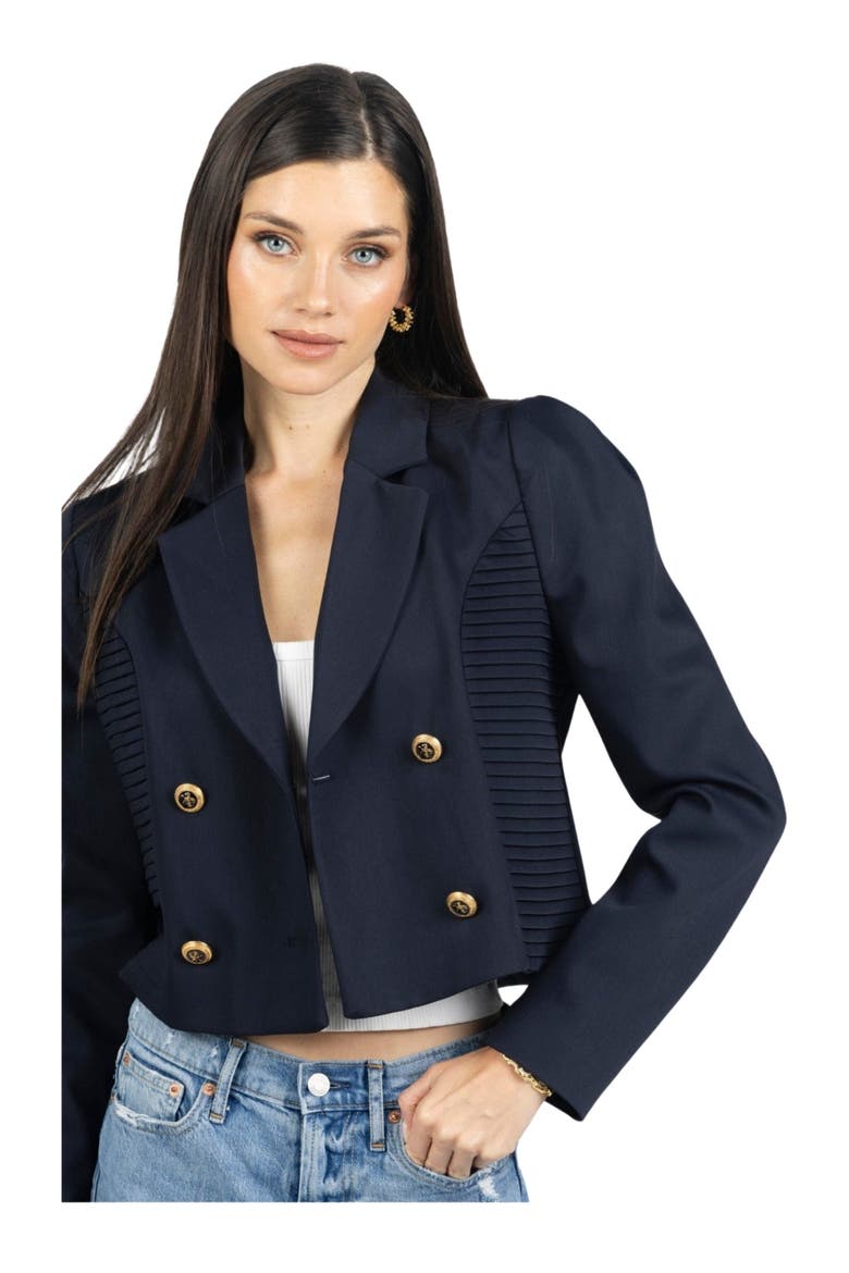 Diana Cropped Women Blazer, Alternate, color, Navy Blue